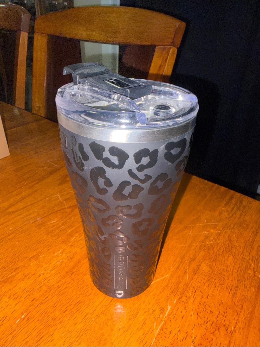 Brumate Leopard Print Travel Tumbler with Clear Lid